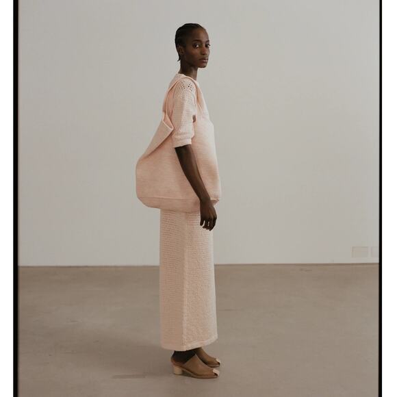 Lauren Manoogian Crocheted Cotton-Blend Midi Dress Petal Peach Pink Size 1 Small - Picture 4 of 16